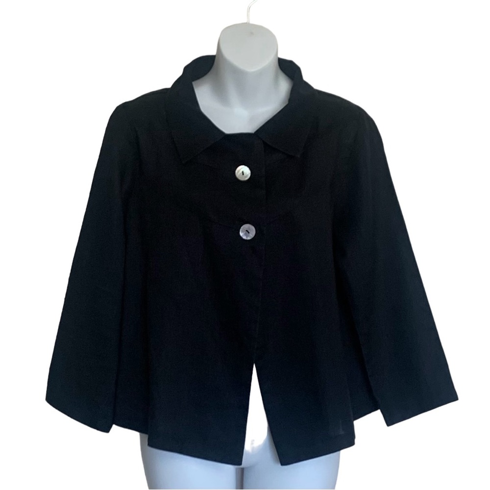 Vintage Heydari Women’s Black Linen Boxy Lagenlook Jacket Size Medium